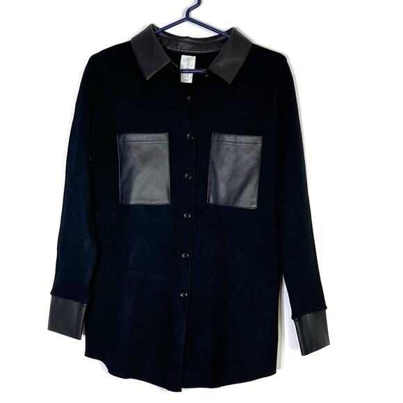 Joie Button Up Faux Leather Detail Shacket Top XS NWOT - Picture 1 of 6